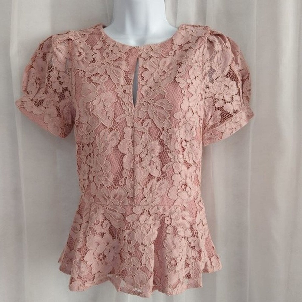Adelyn Rae Womens Top‎ Pink Lace Peplum Size XS